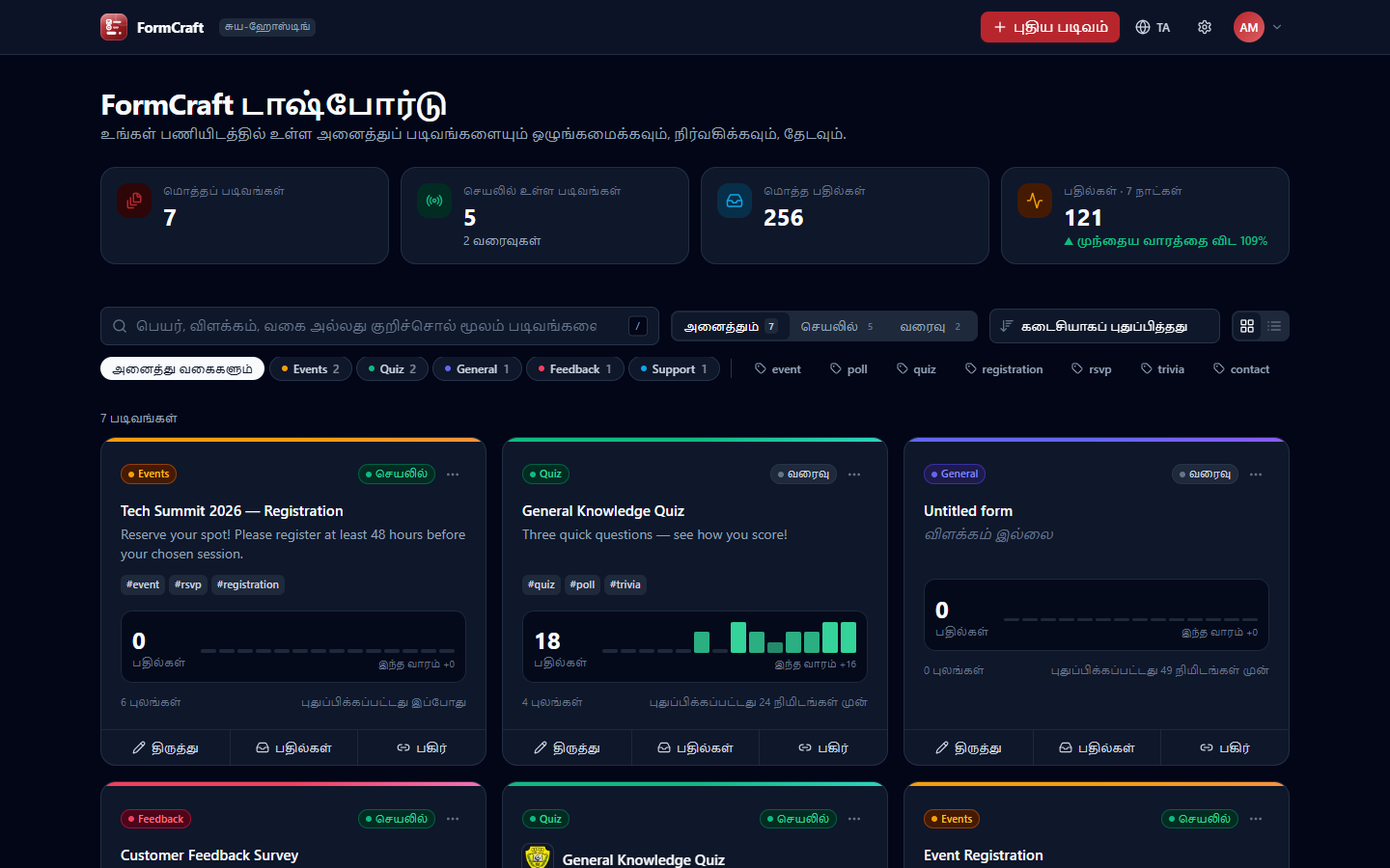 Dashboard in Tamil, dark mode