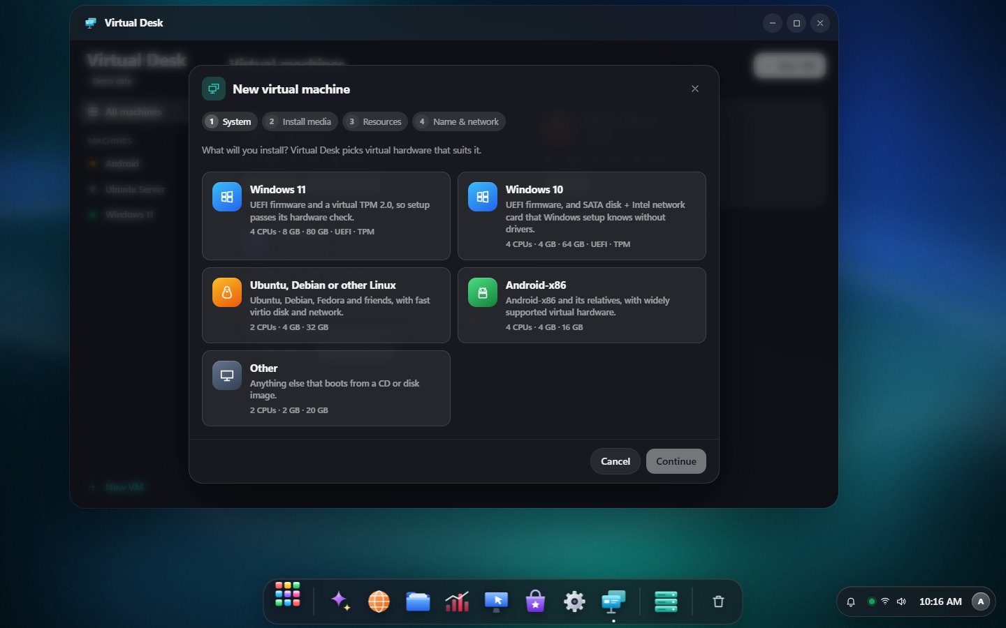 New virtual machine wizard